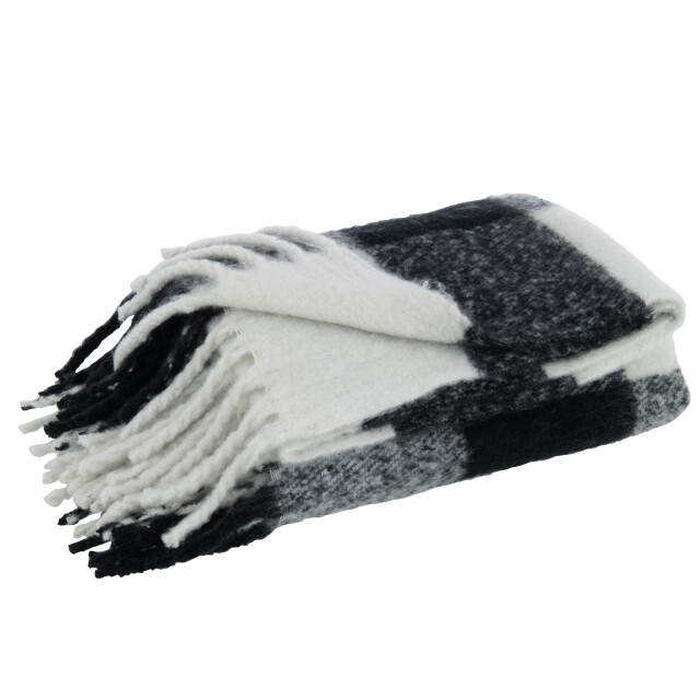 J-Line plaid tegels polyester zwart/wit 127x152x1cm 3065826 large