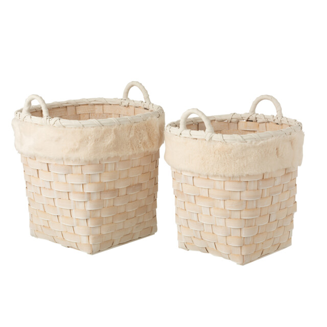 J-Line set van 2 manden rond met handvaten imitatiebont afneembaar rotan plat 3004974 large