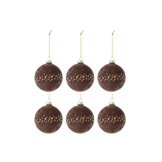 J-Line doos van 6 kerstbal stippen fluweel /goud 8x8x8cm 3008881 large