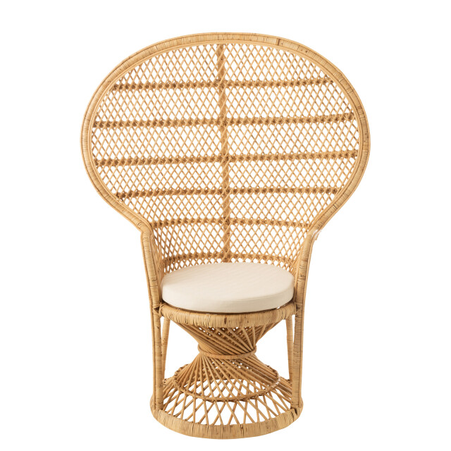 J-Line stoel pauw met kussen rotan 105x67x133cm 3000075 large