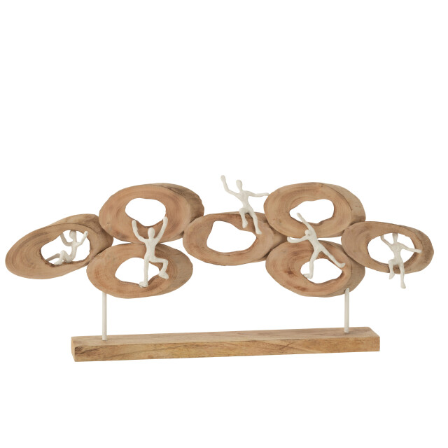 J-Line figuurs 5 in ring op voet mango hout 73x8x31cm 3009093 large