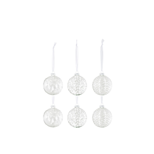 J-Line doos van 6 kerstbal 2+2+2 bladeren pailletten glas small - 3008857 large