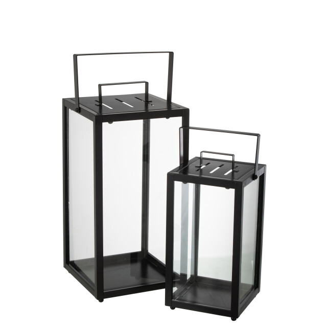 J-Line set van 2 lantaarnen rechthoekig alo ijzer/glas 21x21x43cm 3002597 large