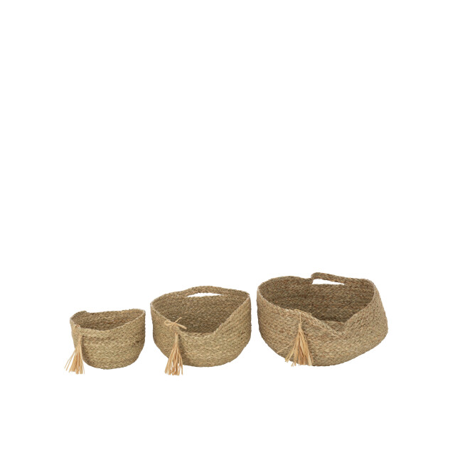 J-Line set van 3 mand rond met handvat+ kwast gras 33x40x17cm 3005091 large