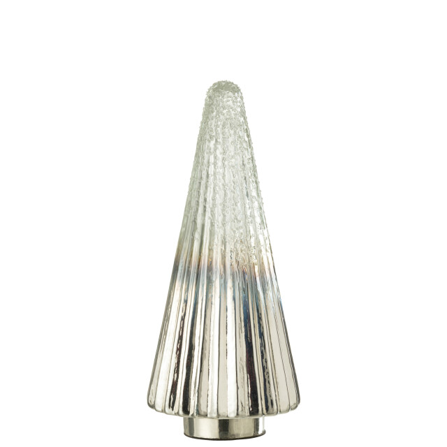 J-Line kerstboom geribbeld glas zilver/transparant large 14x14x36cm 3008525 large