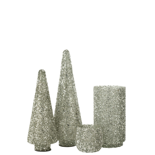 J-Line kerstboom glitter glas zilver large 14x14x39cm 3008520 large