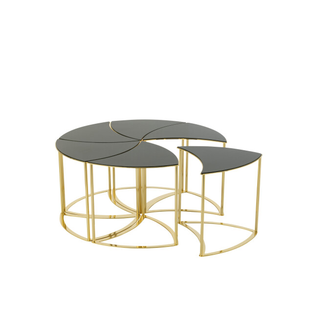 J-Line set van 6 tafels tornado goud metaal/mdf/glas 100x100x48cm 3001610 large