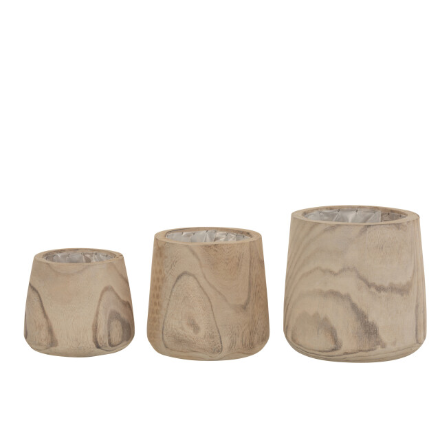 J-Line bloempot paulownia hout+plastiek white wash large 25x25x23cm 3005400 large