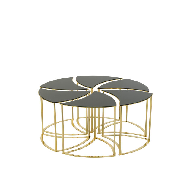 J-Line set van 6 tafels tornado goud metaal/mdf/glas 100x100x48cm 3001610 large