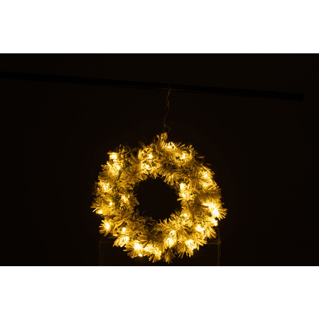 J-Line kerstkrans+led warm wit plastiek besneeuwd small 44x16x44cm 3007233 large
