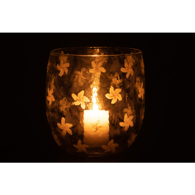 J-Line windlicht bloemen glas geel large 19x19x20cm 3013702 large