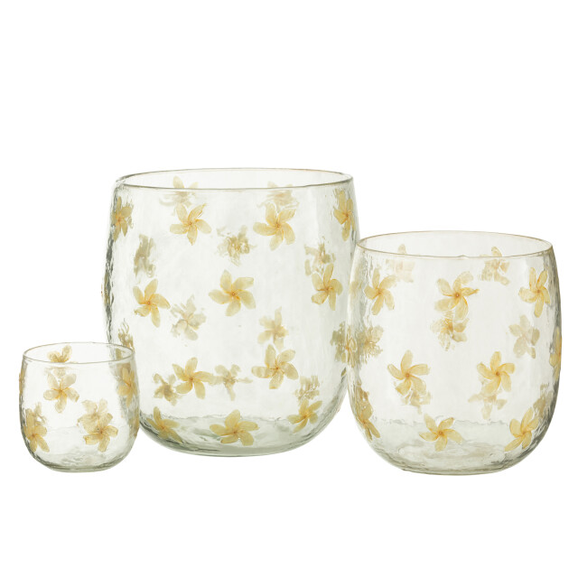 J-Line windlicht bloemen glas geel large 19x19x20cm 3013702 large