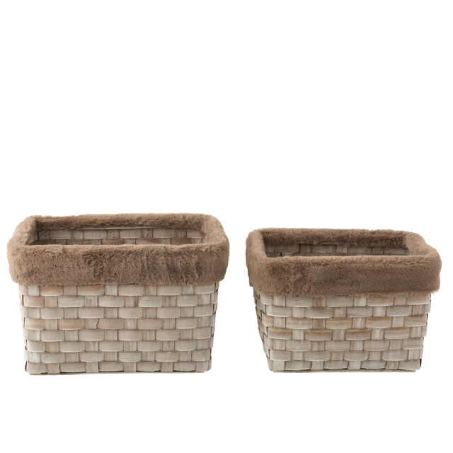 J-Line set van 2 manden rechthoekig+imitatiebont rotan plat 42x28x27cm 3004976 large