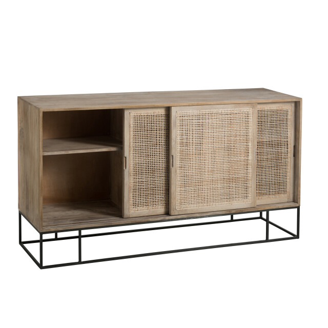 J-Line kast 3 schuifdeuren geweven riet mangohout 160.5x45x85.5cm 3013918 large