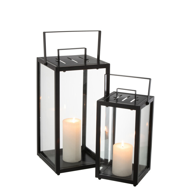 J-Line set van 2 lantaarnen rechthoekig alo ijzer/glas 21x21x43cm 3002597 large