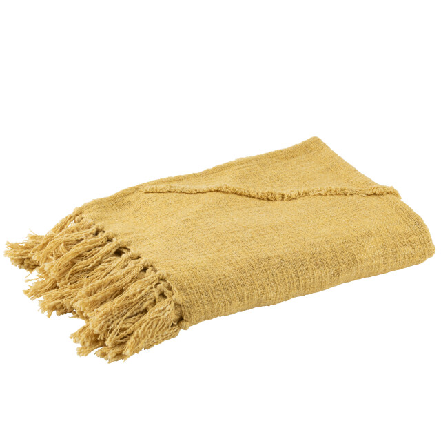 J-Line jete de lit floches coton moutarde 190x56x1cm 3065964 large