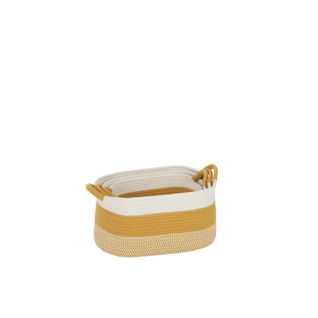 J-Line set van 3 spoel mand rechthoek strepen+handvatten textiel wit/ - 3005079 large