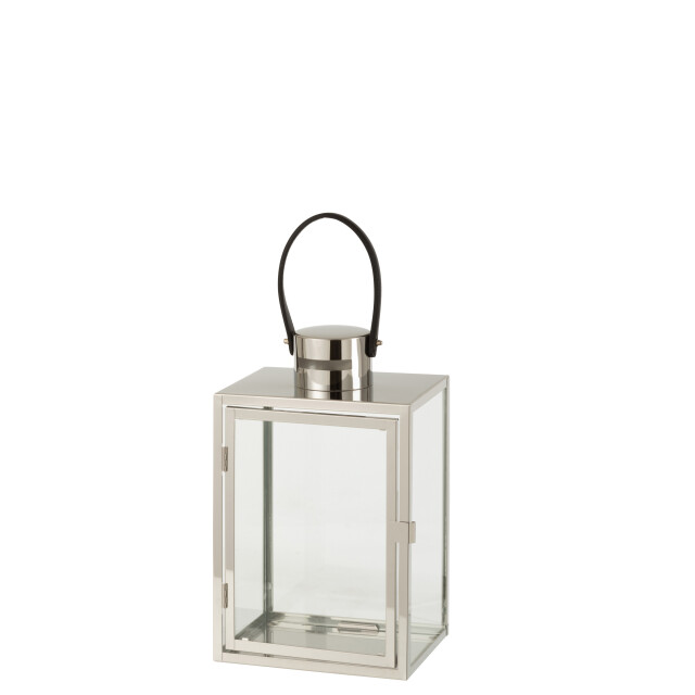 J-Line lantaarn rechthoek metaal/glas zilver 20.5x15.5x44cm 3002790 large