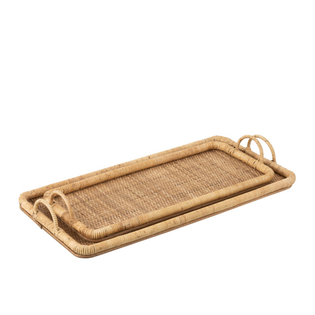 J-Line set van 2 dienbladen rechthoek rotan/metaal natuur 71x36x10cm 3002023 large