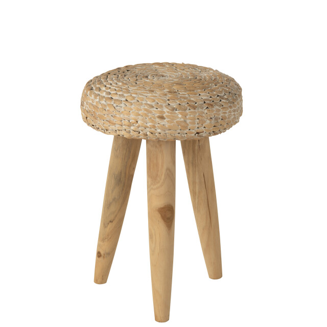 J-Line kruk rond teakhout/waterhyacint 30x30x40cm 3002141 large