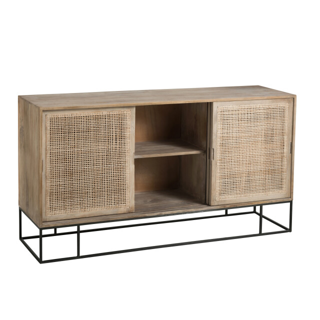 J-Line kast 3 schuifdeuren geweven riet mangohout 160.5x45x85.5cm 3013918 large