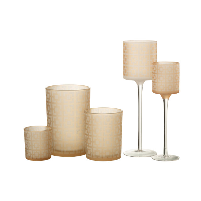 J-Line theelichthouder on voet glas beige large 9x9x30cm 3013836 large