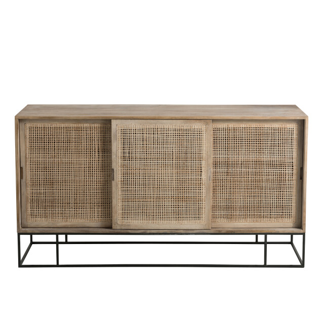J-Line kast 3 schuifdeuren geweven riet mangohout 160.5x45x85.5cm 3013918 large
