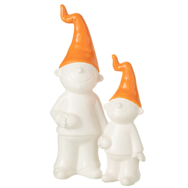J-Line kabouter staand keramiek wit/oranje large 12.5x14.5x40cm 3008414 large