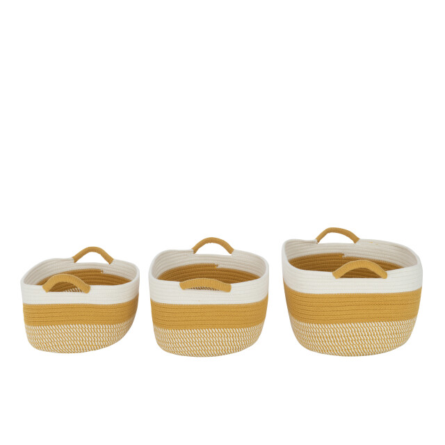 J-Line set van 3 spoel mand rechthoek strepen+handvatten textiel wit/ - 3005079 large