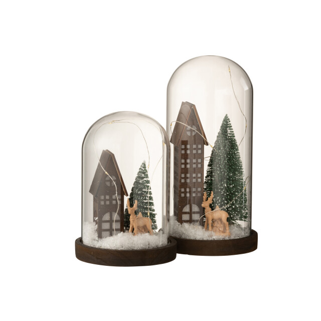 J-Line stolp hoog led huis glas/hout dark brown/green large 14x14x27cm 3005725 large