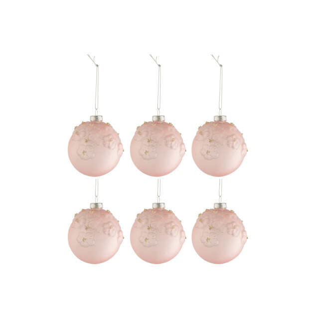 J-Line doos van 6 kerstballen bloemen glas mat opal licht small 8x8x8cm 3006166 large
