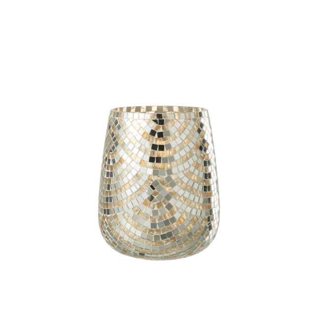 J-Line windlicht mozaiek glas zilver/goud extra large 17x17x21cm 3013724 large