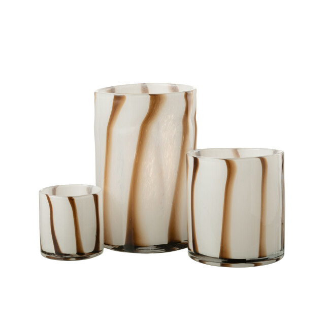 J-Line windlicht strepen safari glas wit/bruin large 20x20x30cm 3013701 large