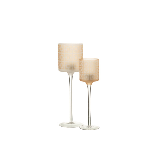 J-Line theelichthouder on voet glas beige large 9x9x30cm 3013836 large
