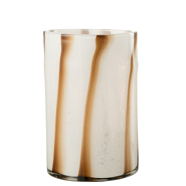 J-Line windlicht strepen safari glas wit/bruin large 20x20x30cm 3013701 large