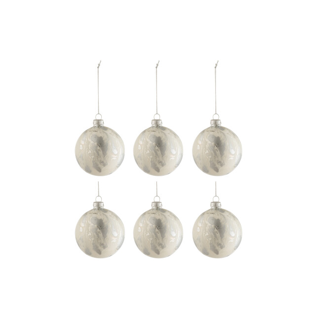 J-Line doos van 6 kerstballen marmerlook glas /zilver small 8x8x8cm 3006083 large