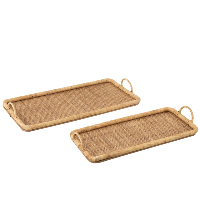 J-Line set van 2 dienbladen rechthoek rotan/metaal natuur 71x36x10cm 3002023 large