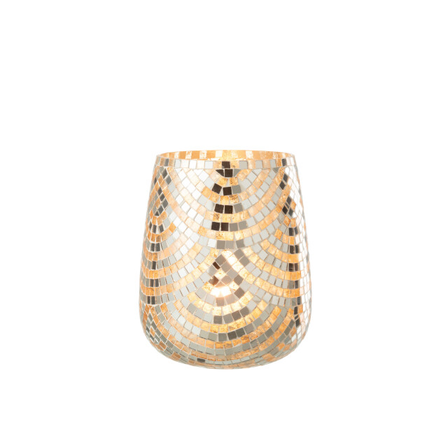 J-Line windlicht mozaiek glas zilver/goud extra large 17x17x21cm 3013724 large