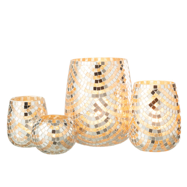 J-Line windlicht mozaiek glas zilver/goud extra large 17x17x21cm 3013724 large