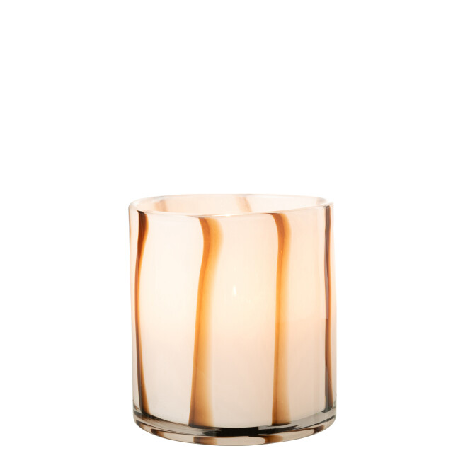 J-Line windlicht strepen safari glas wit/bruin medium 18x18x18cm 3013700 large