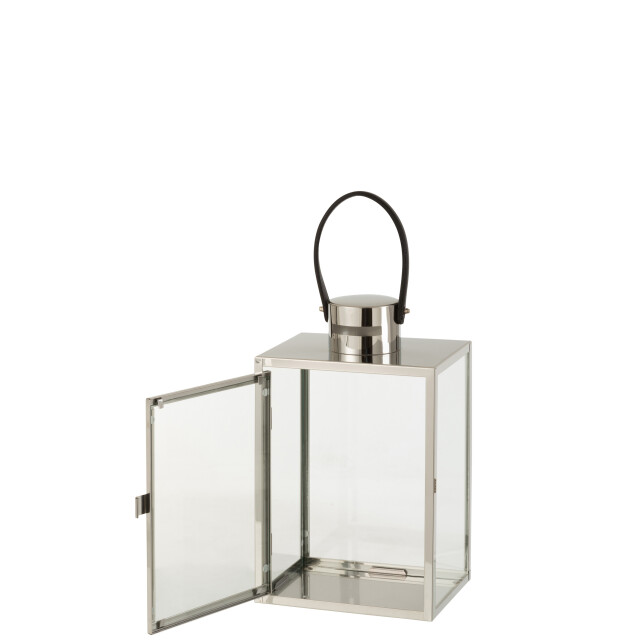 J-Line lantaarn rechthoek metaal/glas zilver 20.5x15.5x44cm 3002790 large