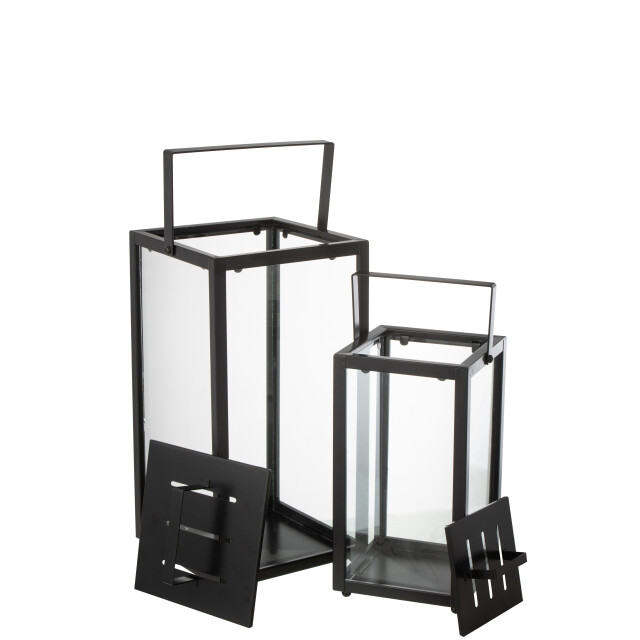 J-Line set van 2 lantaarnen rechthoekig alo ijzer/glas 21x21x43cm 3002597 large