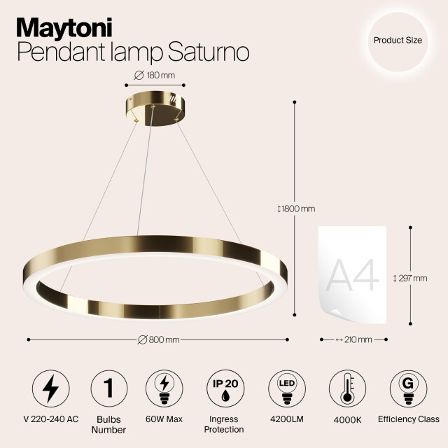 Maytoni hanglamp saturno messing Ø80 2994431 large
