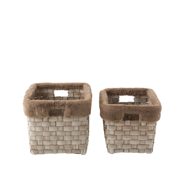 J-Line set van 2 manden rechthoekig+imitatiebont rotan plat 42x28x27cm 3004976 large