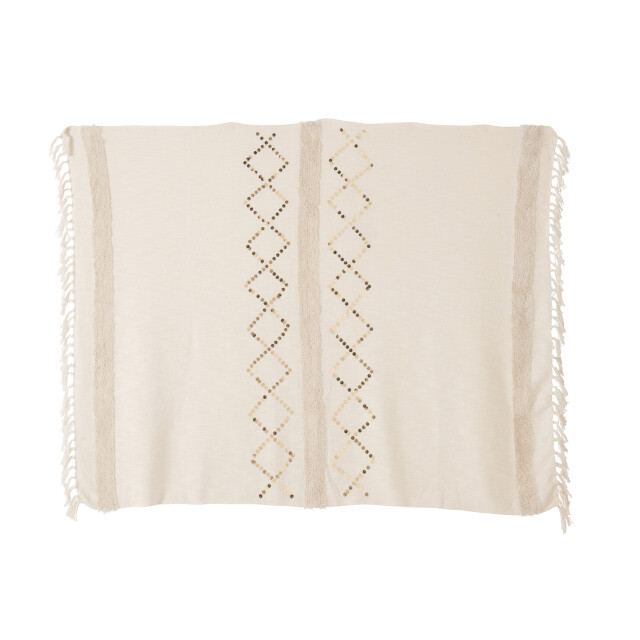 J-Line plaid diamanten+franjes katoen/pailletten /goud 130x180x1cm 3002087 large