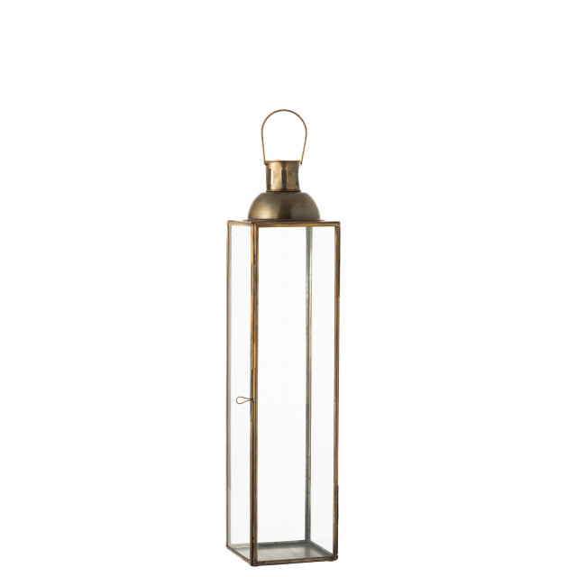 J-Line lantaarn vierkant hoog antiek glas/ijzer brons small 14x14x69cm 3003190 large