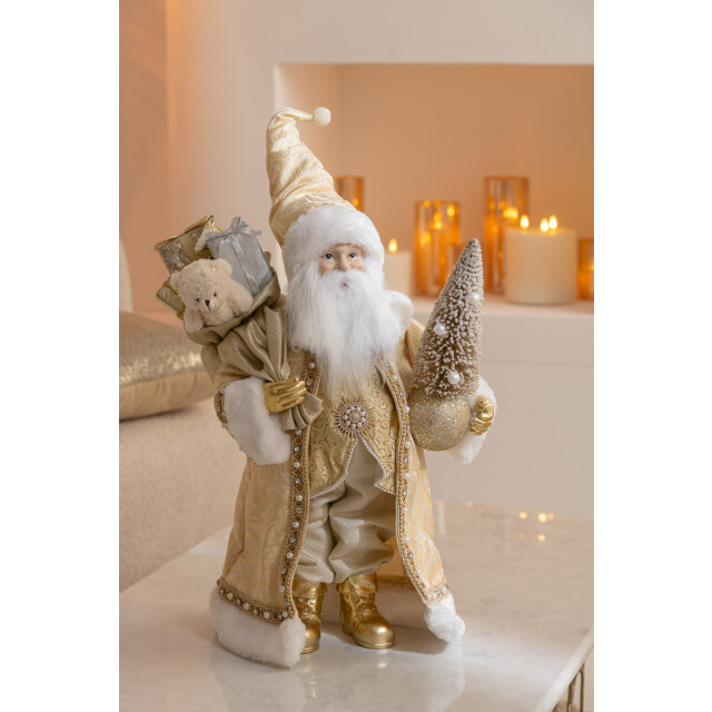 J-Line kerstman deco resine/textiel goud 31.5x24.5x50cm 3010231 large