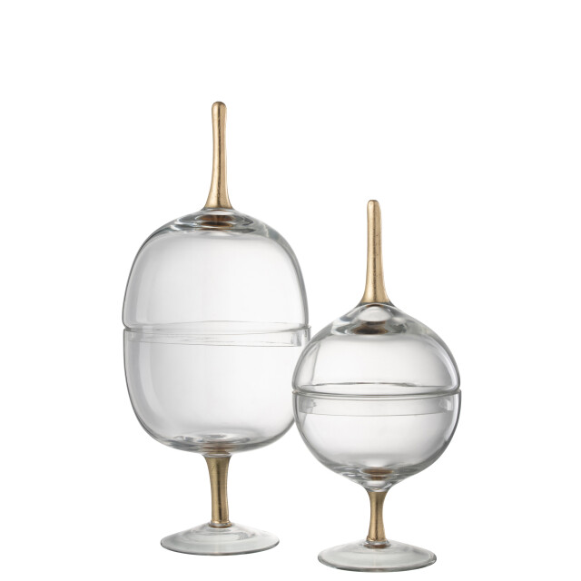 J-Line voorraadpot op voet glas transparant goud large 15x15x38cm 3009936 large