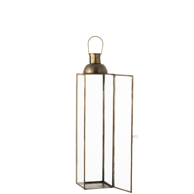 J-Line lantaarn vierkant hoog antiek glas/ijzer brons small 14x14x69cm 3003190 large