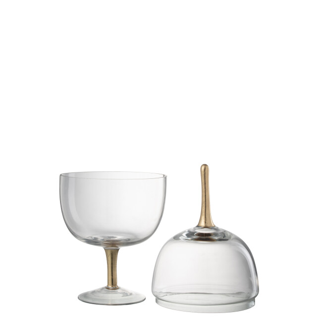 J-Line voorraadpot op voet glas transparant goud large 15x15x38cm 3009936 large